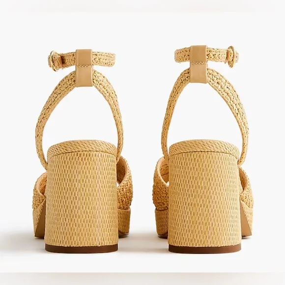 J. Crew Woven Platform Heels Block Heel Sandal Ankle Strap Raffia Size 8 - Picture 2 of 2